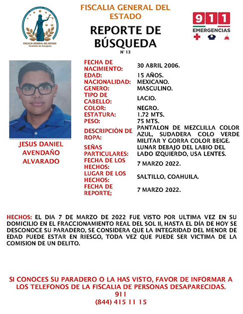 Desaparece niño en Coahuila; podría estar con su ‘amigo de videojuegos’ en Guerrero