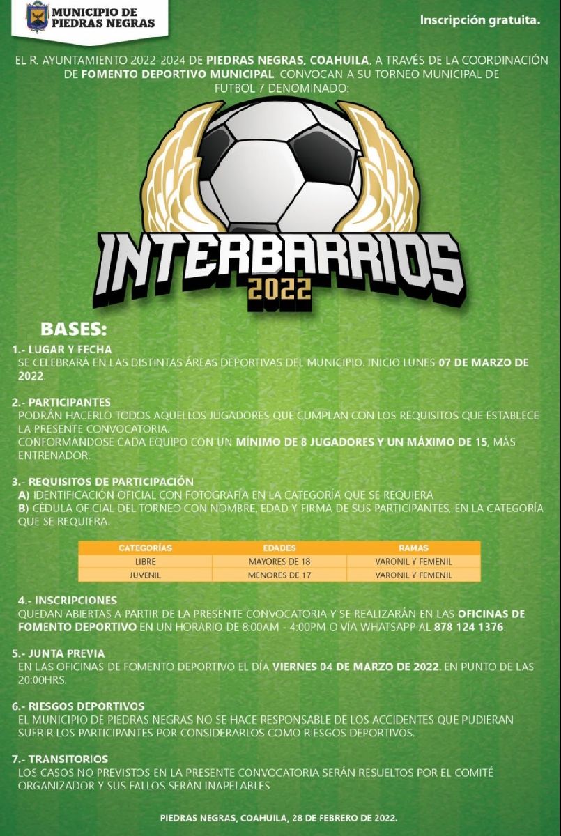 Lanzan Torneo Interbarrios para reactivar el deporte en Piedras Negras