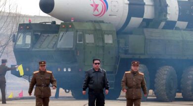 North Korean leader Kim Jong Un walks away from what state media report is a «new type» of intercontinental ballistic missile (ICBM)