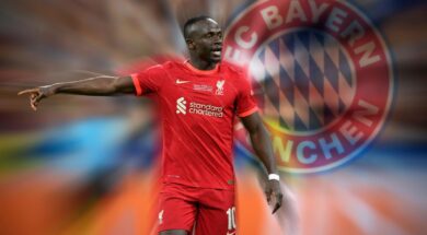 PHOTO ASSEMBLY: Transfer hammer: Sadio Mane changes to FC Bayern Munich Sadio MANE (LFC) gesture, gesture, Soccer Champions League Final 2022, Liverpool FC (LFC) – Real Madrid (Real) 0: 1, on May 28th, 2022 in Paris/France.