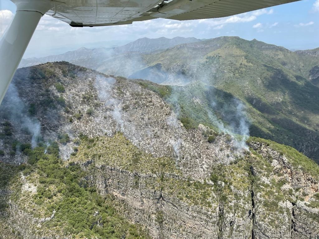 Continúa Incendio en la  sierra de Santa Rosa, sobrevuelan la zona 