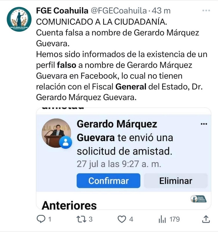 Clonan perfil de Facebook del fiscal Gerardo Márquez Guevara