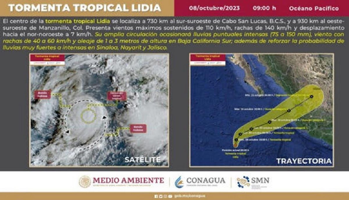 Lidia como huracán tocaría tierra cerca de Sinaloa