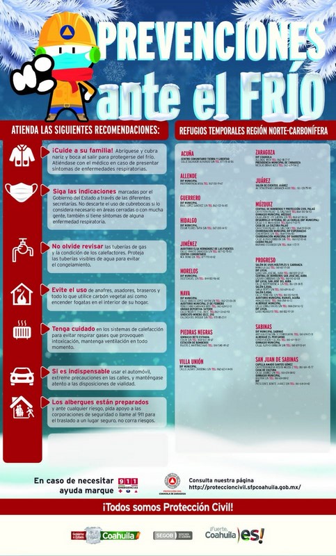 Emite Bomberos y PC recomendaciones ante bajas temperaturas
