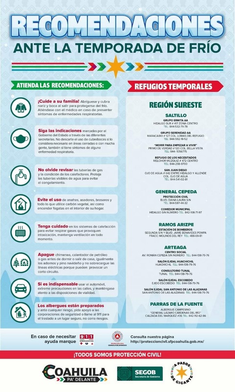 Entra frente frío a Coahuila