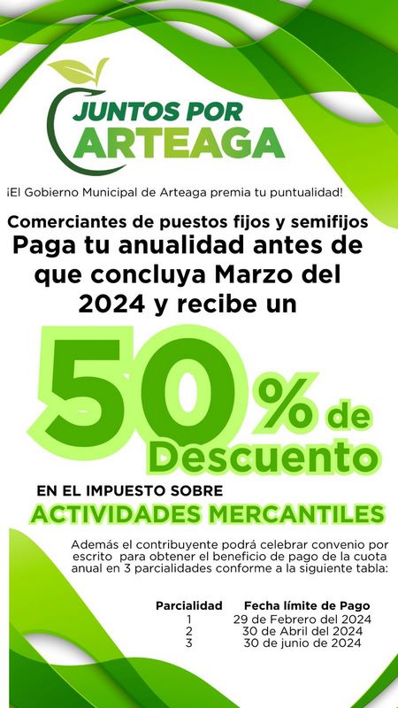 Incentivo Fiscal para comerciantes en Arteaga: 50% de Descuento en Impuesto sobre Actividades Mercantiles