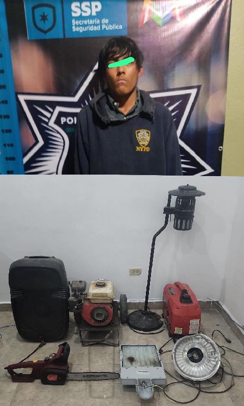POLICÍA CAPTURA A LADRÓN APODADO «EL CHALIO», CON OBJETOS EN NOGALITOS