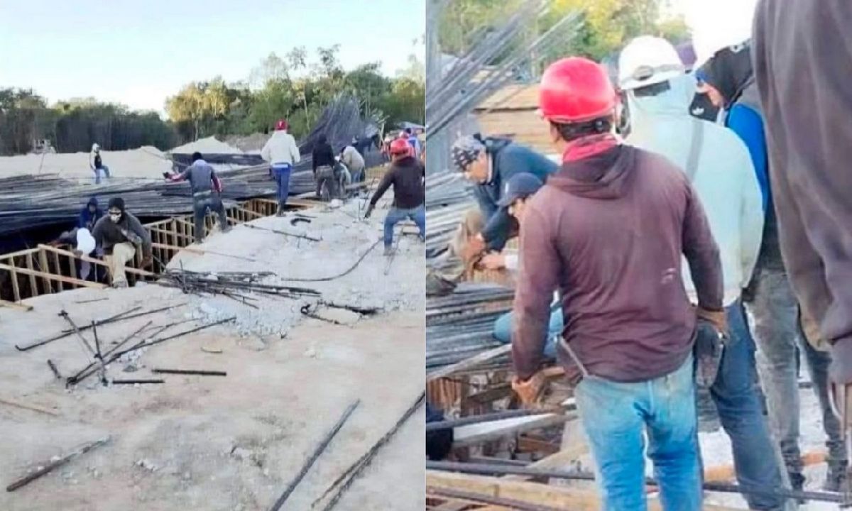 Colapsa estructura del Tren Maya ;  Hay dos trabajadores heridos
