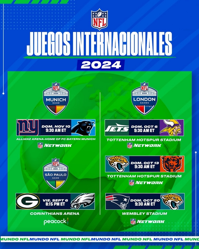 NFL revela su calendario internacional para 2024