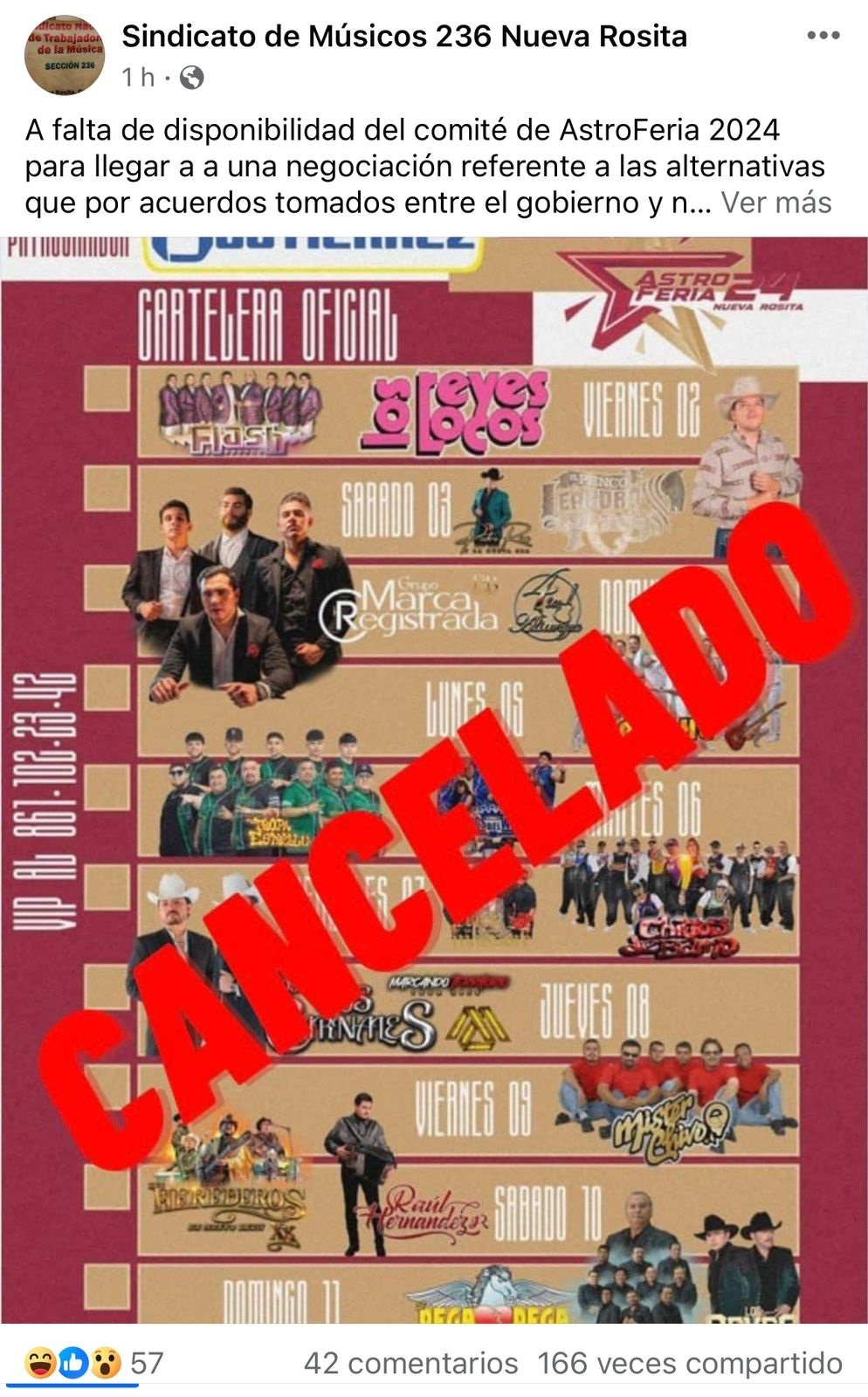 CANCELARÍAN ASTRO FERIA 2024 POR CONFLICTO CON MÚSICOS