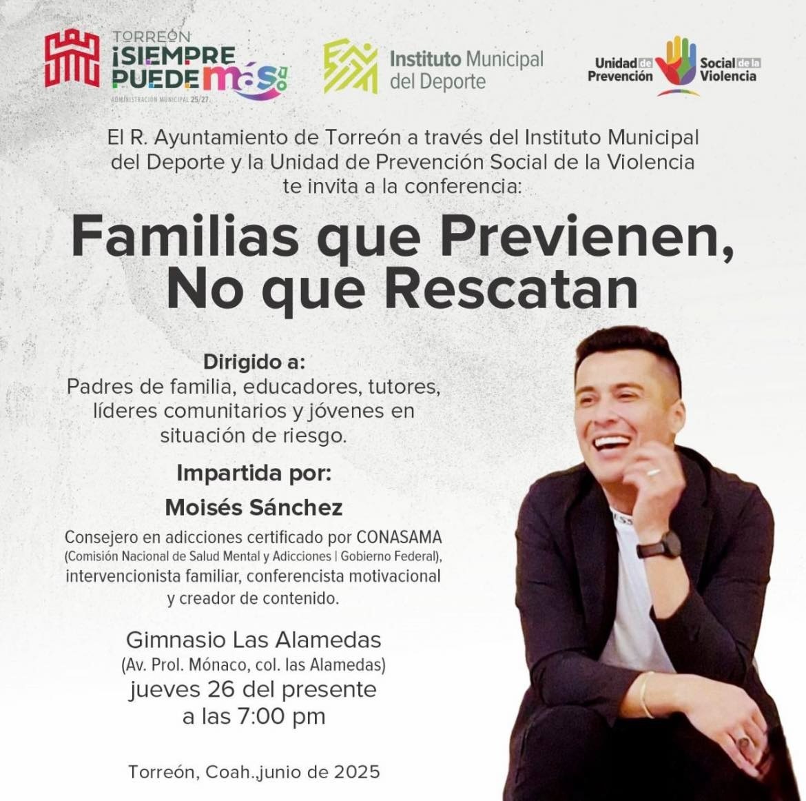 Invitan a participar en la conferencia “Familias que previenen, no que rescatan”