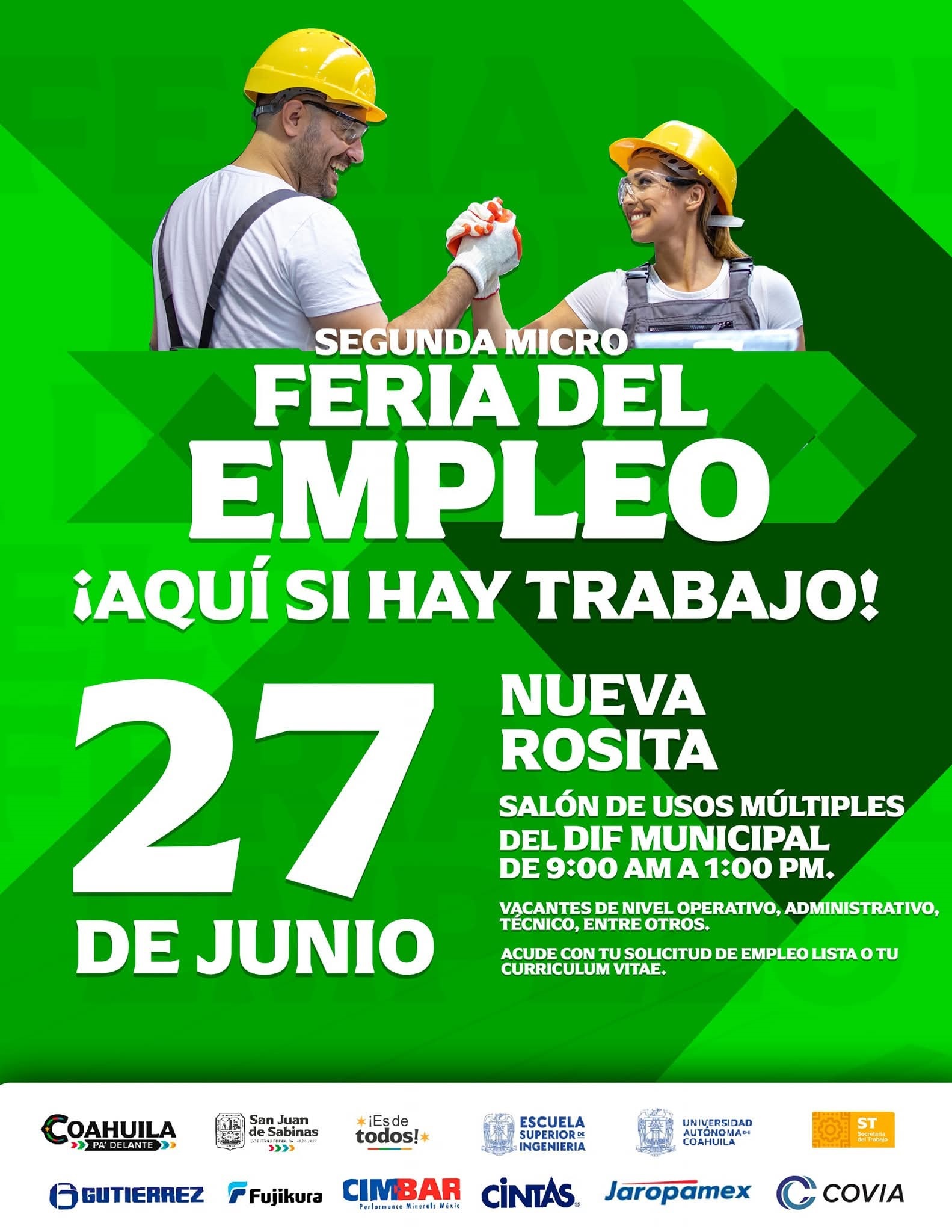 Invitan a feria del empleo en el Salón de Usos Múltiples del DIF Municipal de NR