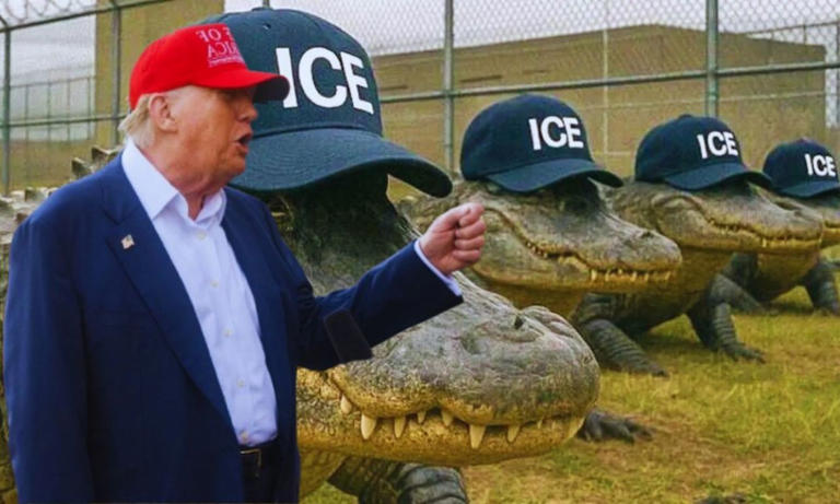 Donald Trump se burla de los migrantes y les manda un mensaje: «Les enseñaremos a huir de un caimán»