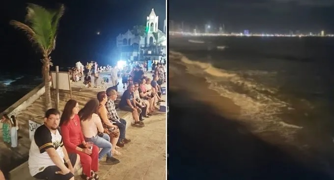 Mazatlecos y turistas desafían alerta de tsunami y acuden al malecón a ver el mar