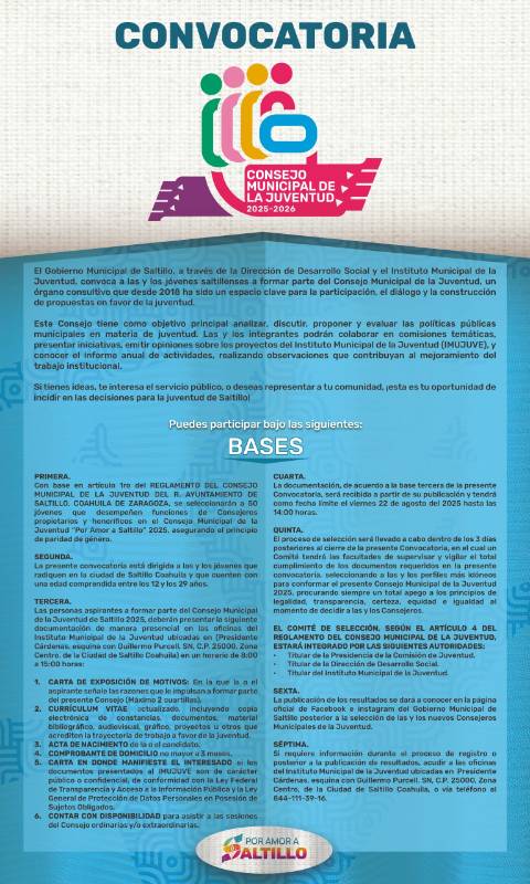 Convoca Municipio a formar parte del Consejo Municipal de la Juventud