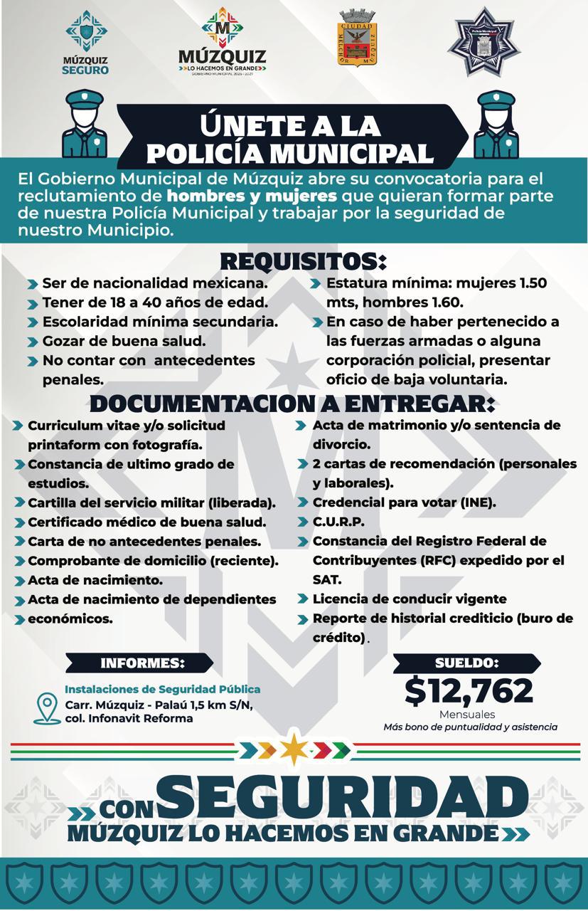 Gobierno Municipal de Múzquiz abre convocatoria para integrar nuevos elementos a la Policía Municipal