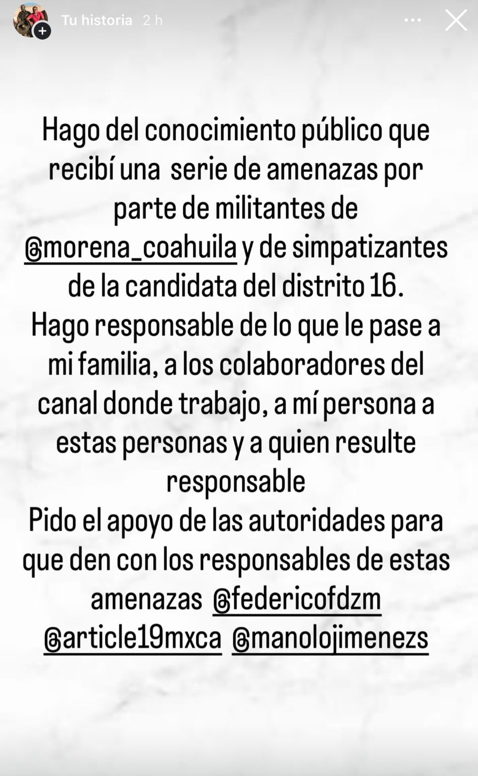 Denuncia amenazas periodista; pide intervención de autoridades