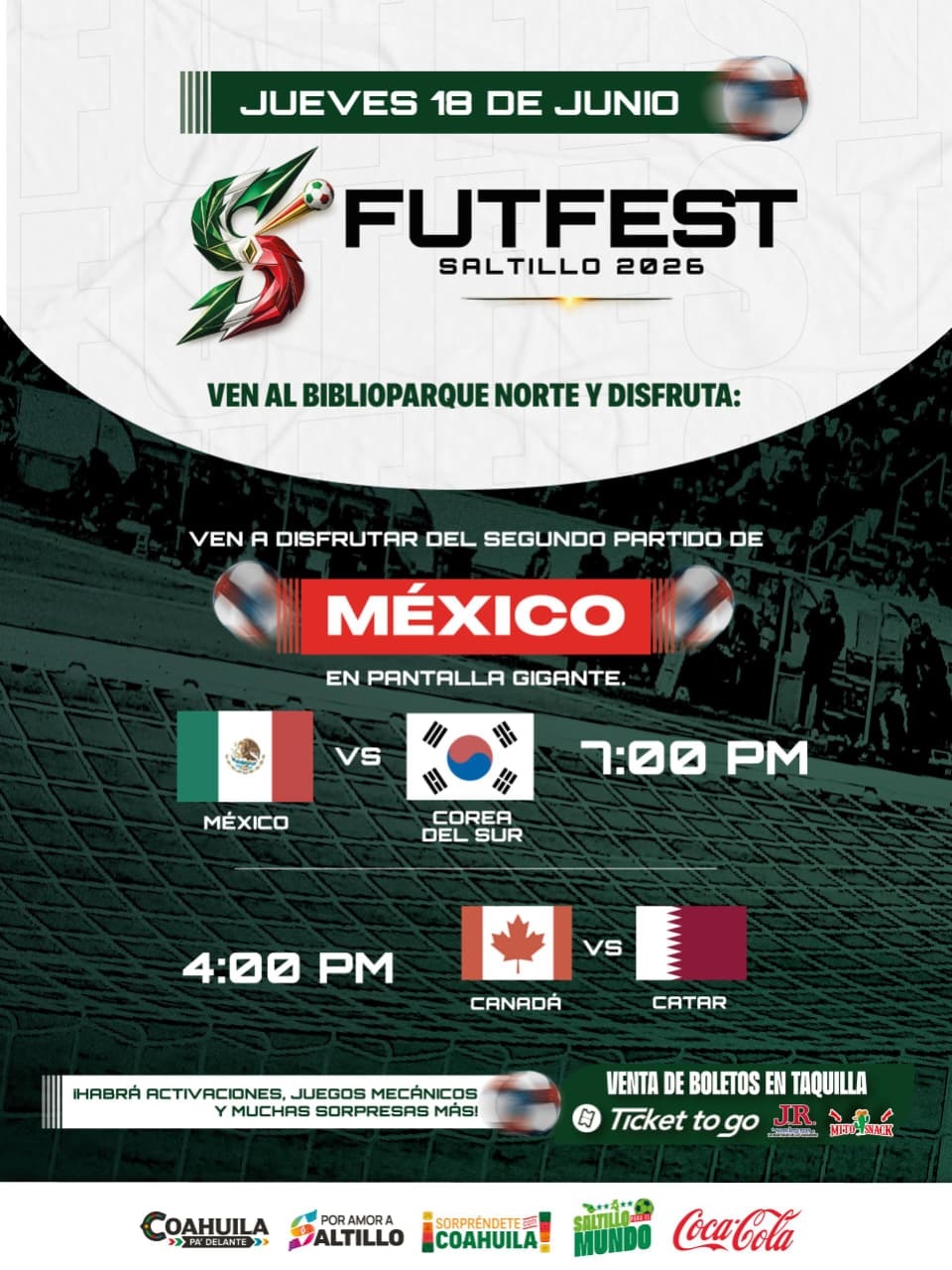 Invitan a disfrutar el segundo partido de México en el FUTFEST Saltillo 2026